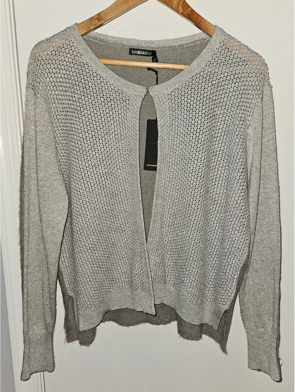 Anthropologie Troubadour Large Gray Silver Metallic Wool Blend Open Cardigan